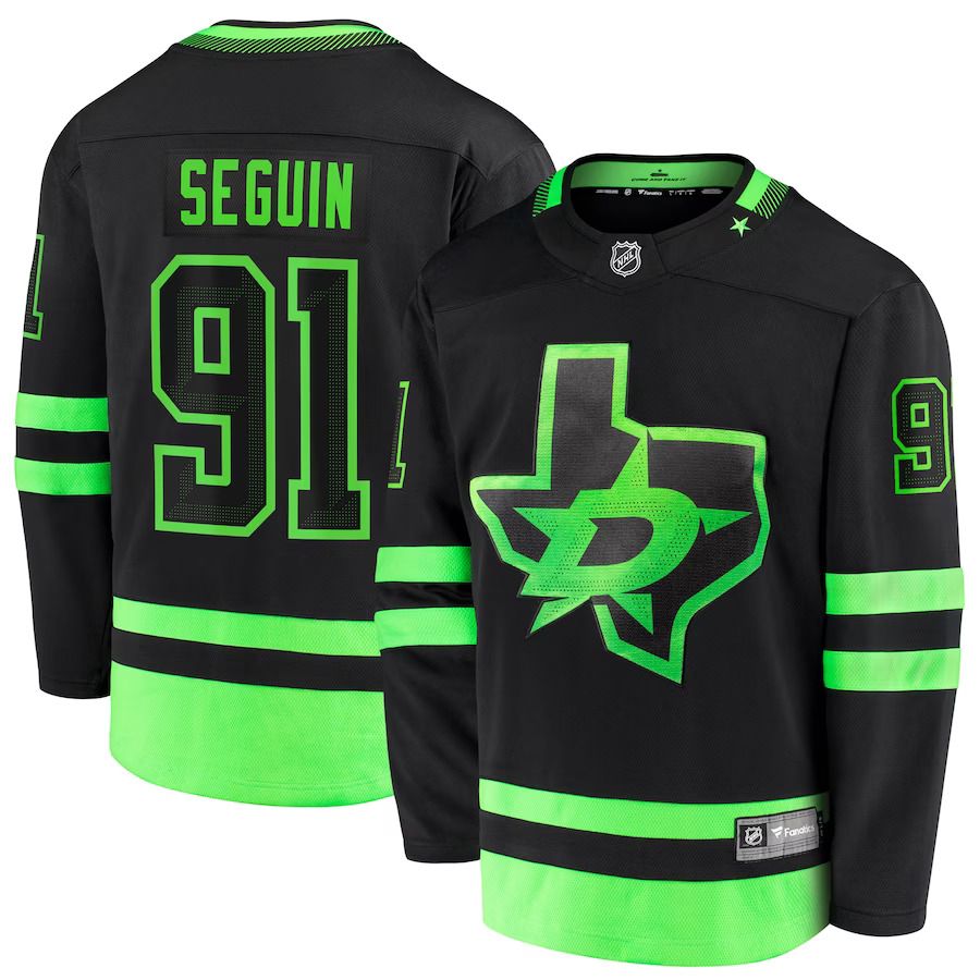 Men Dallas Stars 91 Tyler Seguin Fanatics Branded Black Alternate Premier Breakaway Player NHL Jersey